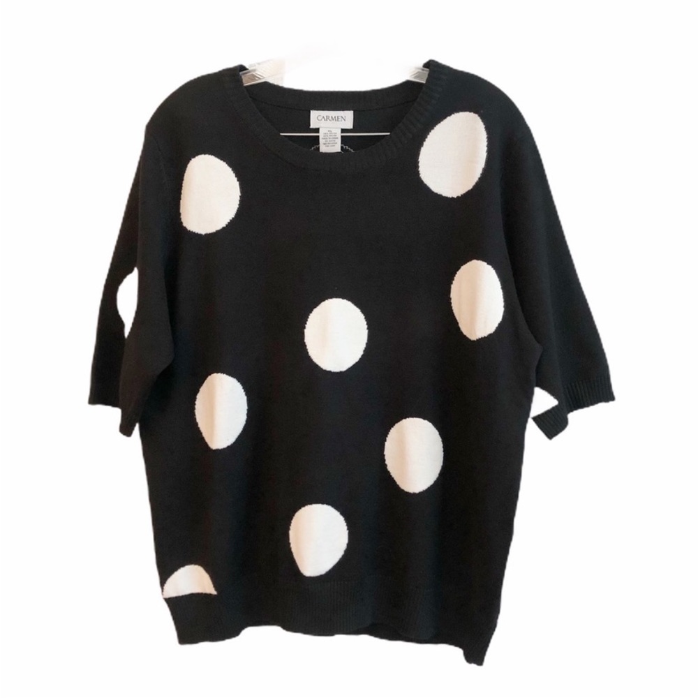 Carmen Marc Valvo Black Polka Dot Sweater 2X